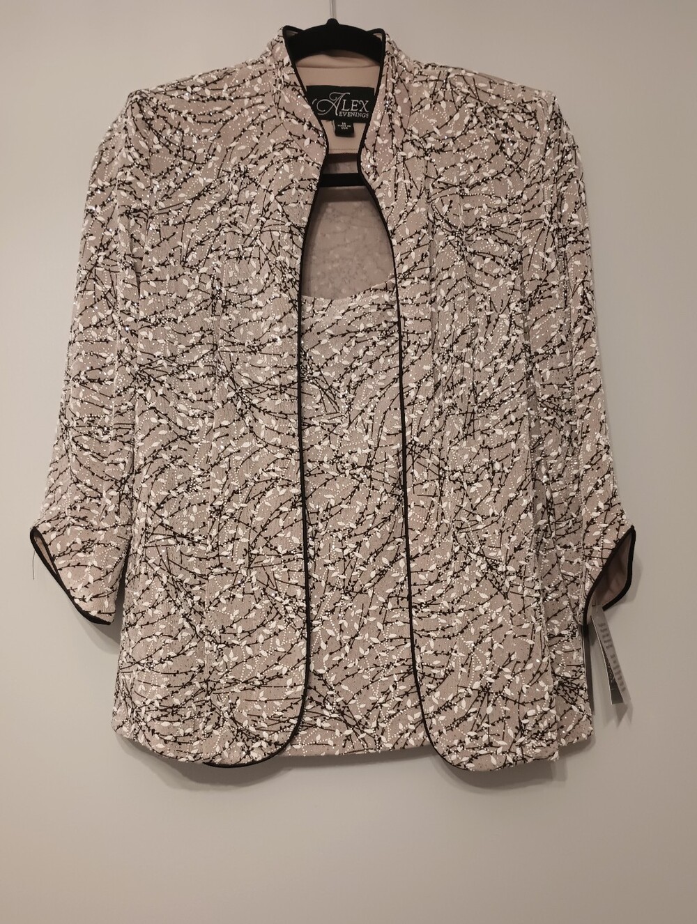 Alex Evenings Cream & Black Printed Jacket And Top Set M